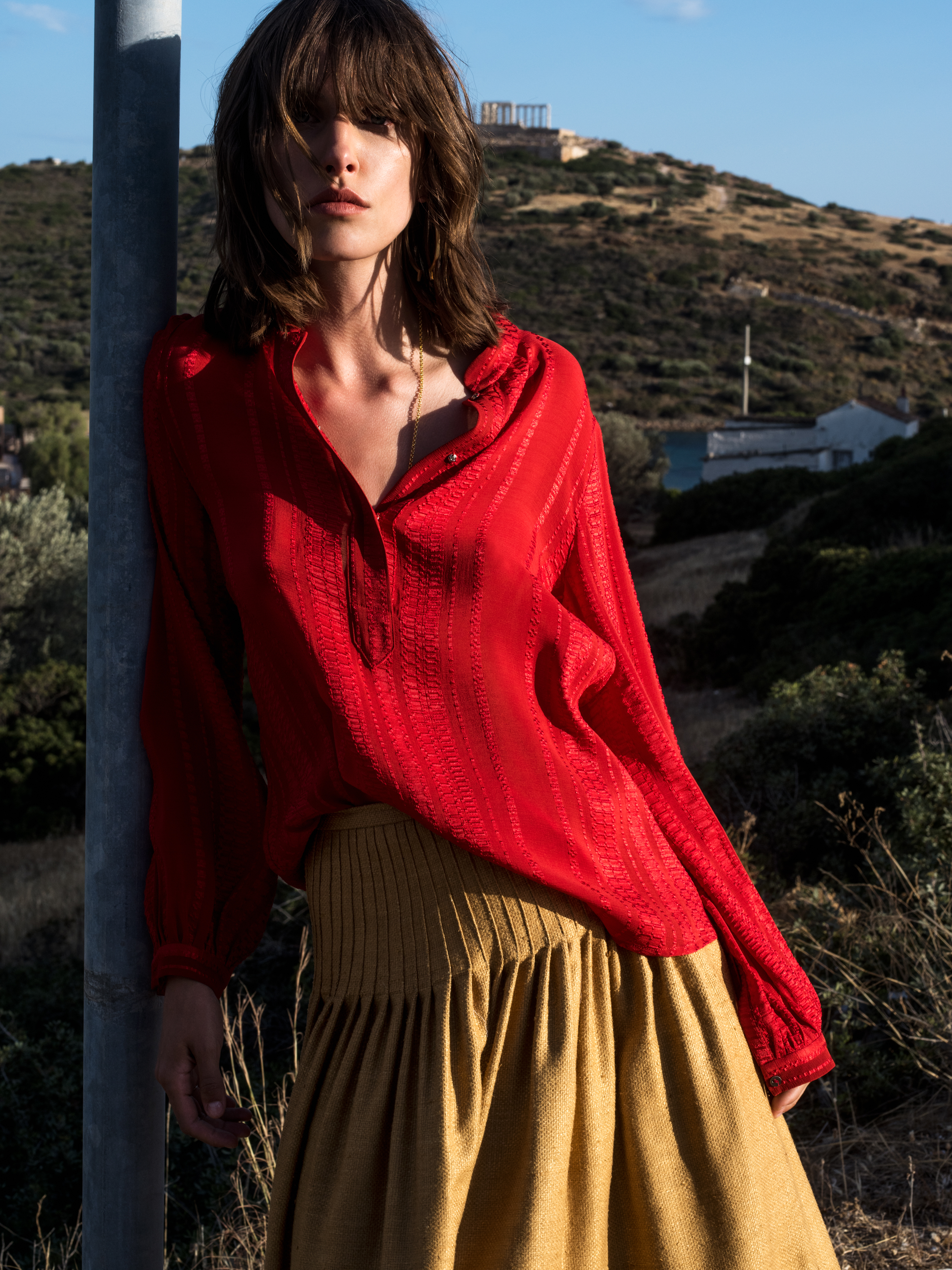 Hera blouse in red, Resort '19 campaign - Photo by Yiorgos Kaplanidis